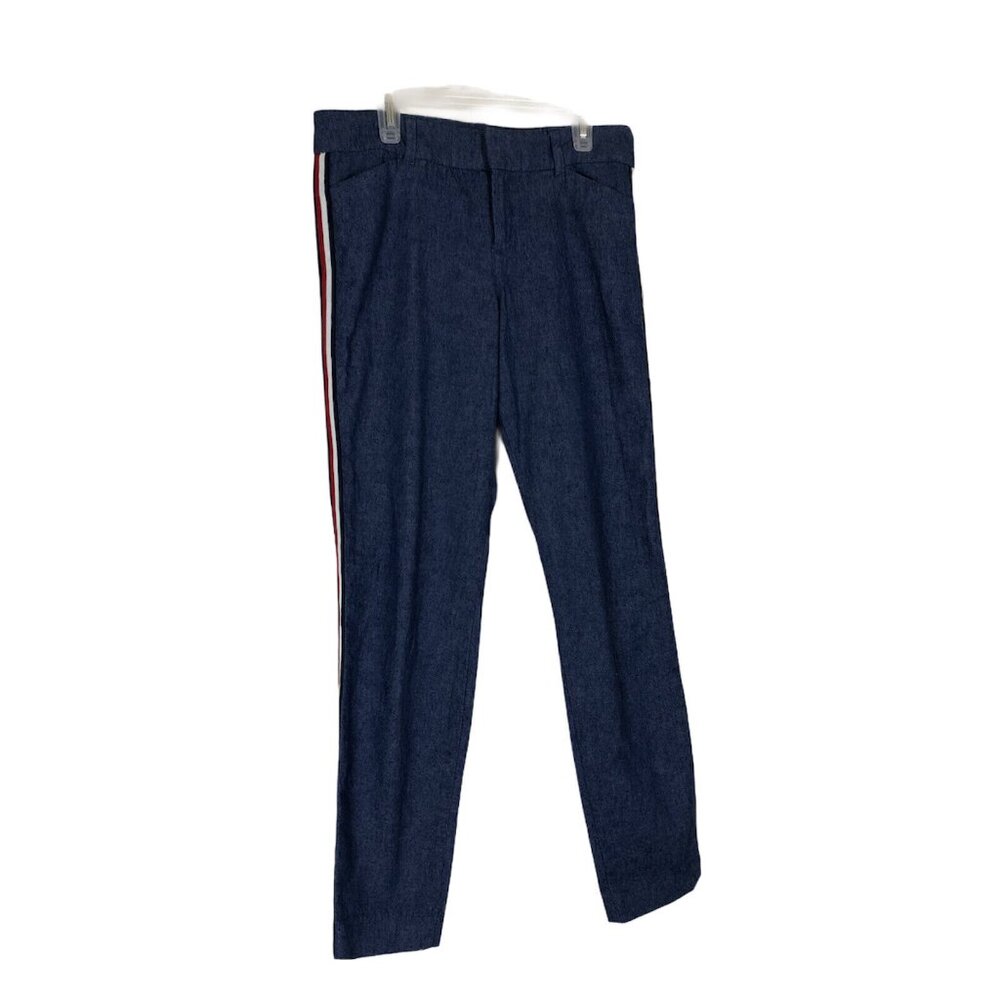 Old Navy Pixie 2 Womens Pants Straight Leg Striped Side Flat Front Denim Pockets